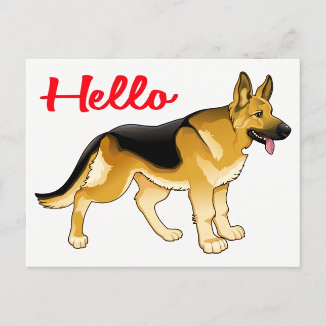 Carte Postale Berger allemand Chien chiot Bonjour, Penser de vou (Devant)
