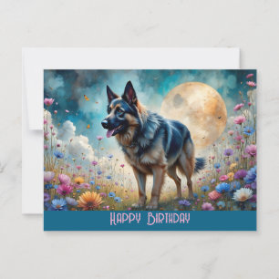 Carte Postale Berger allemand dans un champ floral