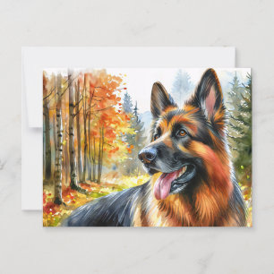 Carte Postale Berger allemand en aquarelle d'automne