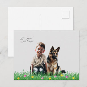Carte Postale Berger allemand et garçon