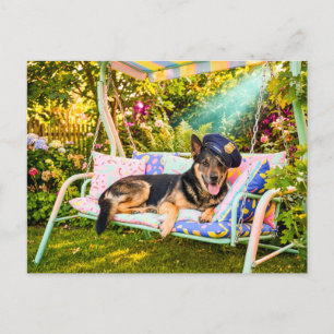 Carte Postale Berger Allemand se détendant sur un balancoir de p