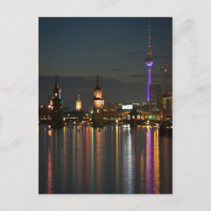 Carte Postale Berlin Alexanderplatz Oberbaum Pont nuit