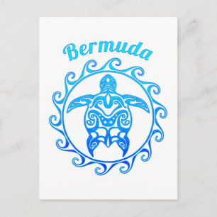 Carte Postale Bermudes de tortues tribales bleu océan