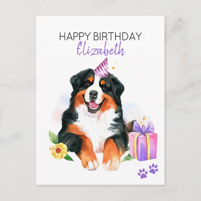 Carte Postale Bernese Mountain Dog Personnalisé Joyeux Anniversa (Devant)