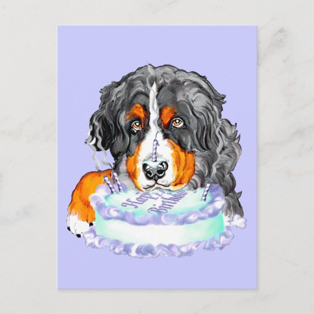 Carte Postale Bernese Mt Chig Cake Face Anniversaire (Devant)