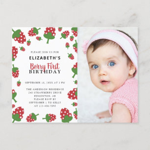 Carte Postale Berry First Birday Cute Strawberry Photo Invitat