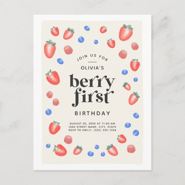 Carte Postale Berry Premier anniversaire fraise Anniversaire (Devant)
