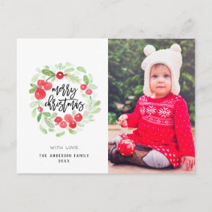 Carte Postale Berry Wreath Joyeux Noël aquarelle photo
