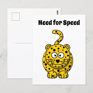 Carte Postale Besoin de vitesse, Drôle Cheetah dessin de chat