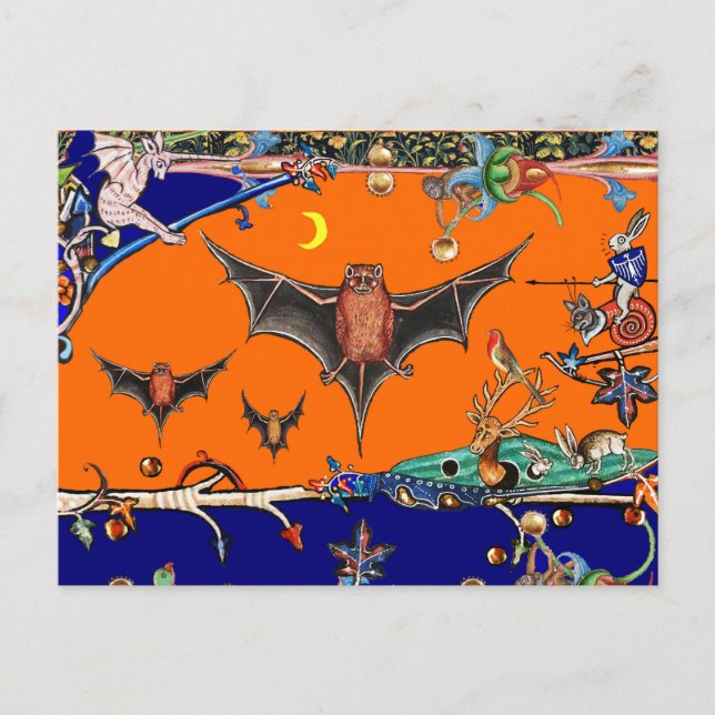 Carte Postale BESTIAIRE MÉDIÉVAL, BATS DE VOL FORÊT ANIMAL Orang (Devant)