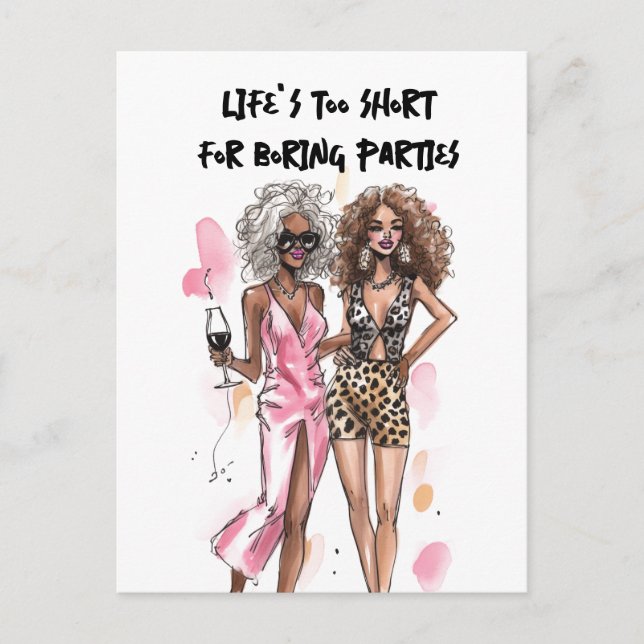 Carte Postale Besties filles noires léopard et de tenue rose (Devant)