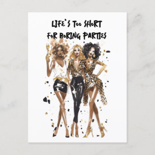 Carte Postale Besties noir bouclés filles empreinte de léopard a