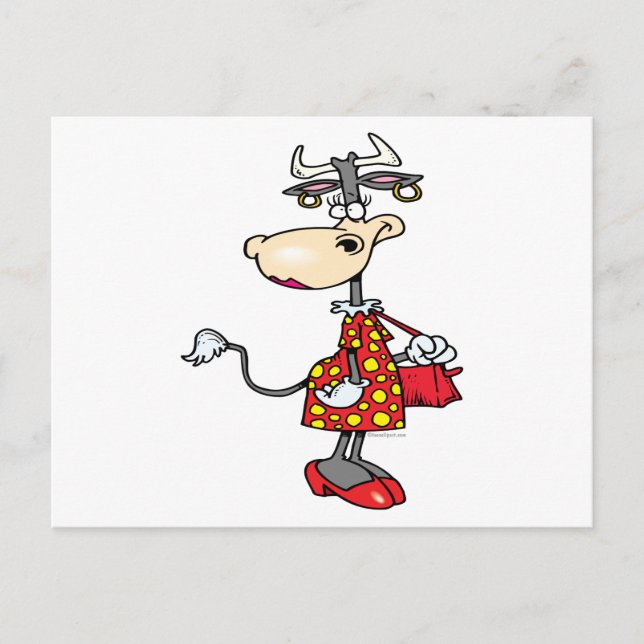 Carte Postale bête dame vache magasinier personnage de dessin an (Devant)