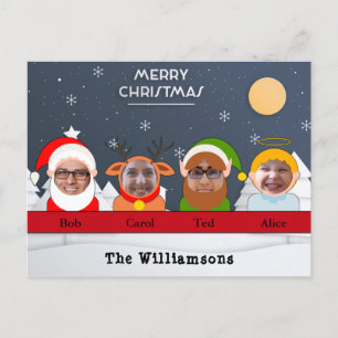 Carte Postale Bête. Famille Père Noël Reindeer Elf Angel Photo