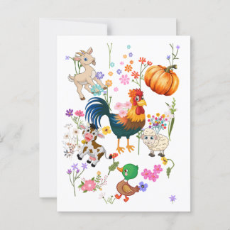 Carte Postale Bêtes animaux de ferme et jolies fleurs