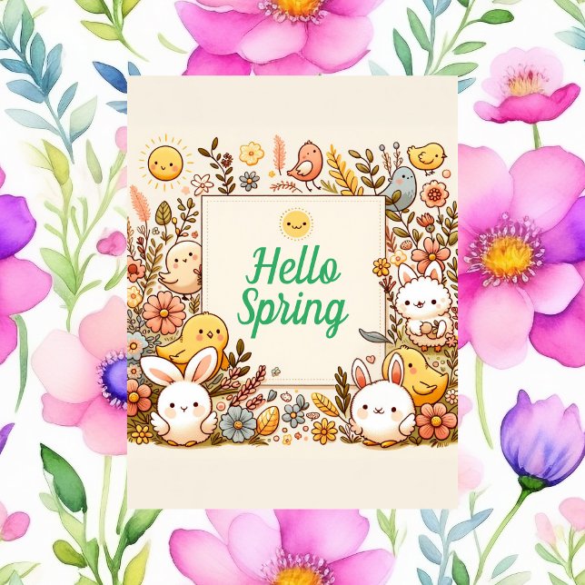 Carte Postale Bêtes, Hello Spring, Post-croisement (Créateur téléchargé)