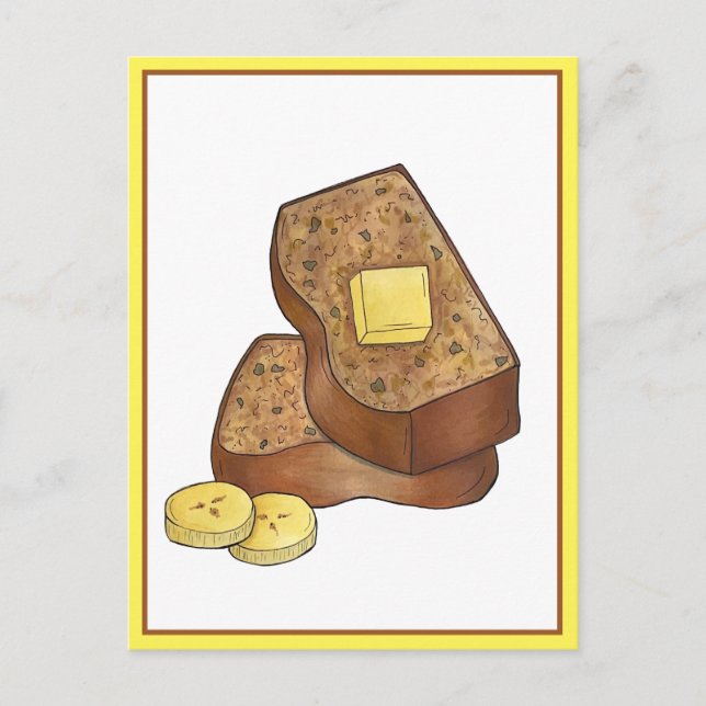 Carte Postale Beurre Banane Pain tranche de nourriture Illustrat (Devant)