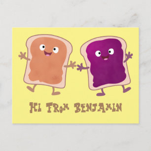 Carte Postale Beurre d'arachide mignonne et caricature sandwich