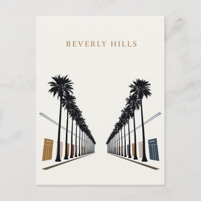 Carte Postale Beverly Hills Palm Tree Shopping Art (Devant)