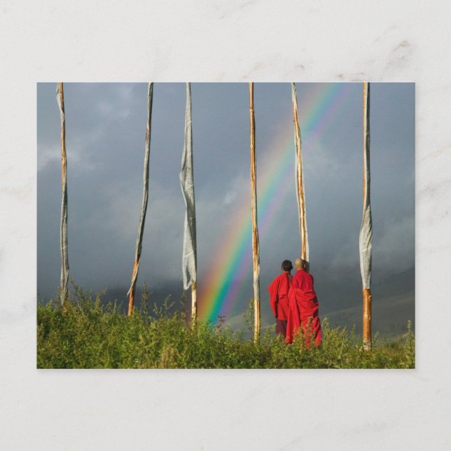 Carte Postale Bhoutan, village de Gangtey, Arc en ciel sur deux  (Devant)