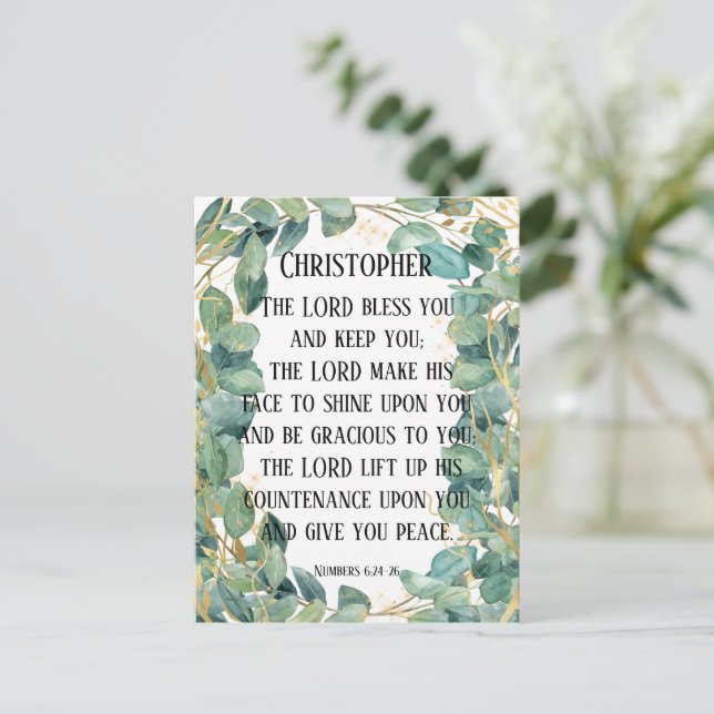 Carte Postale Bible chrétienne Verse Bénédiction Eucalyptus Feui (Debout devant)