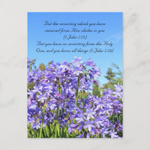 Carte Postale Bible passage, fleurs bleues et ciel bleu