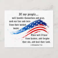 Bible Verse 2 Chroniques 7:14, USA Flag Postcard