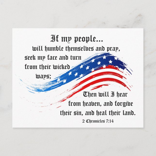 Carte Postale Bible Verse 2 Chroniques 7:14, USA Flag Postcard (Devant)