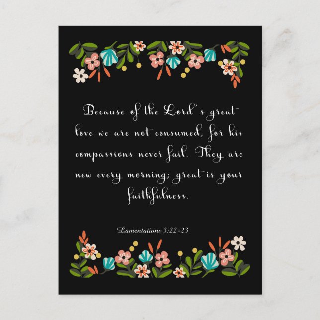 Carte Postale Bible Verse Art - Lamentation 3:22-23 (Devant)