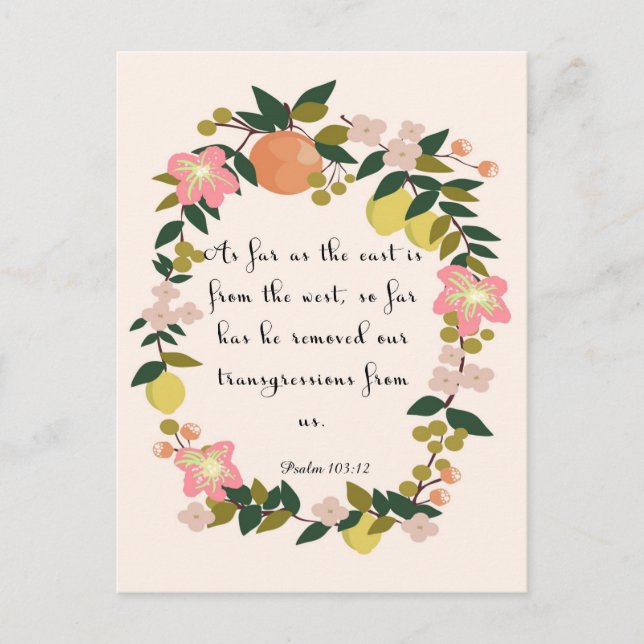 Carte Postale Bible Verse Art - Psaume 103:12 (Devant)