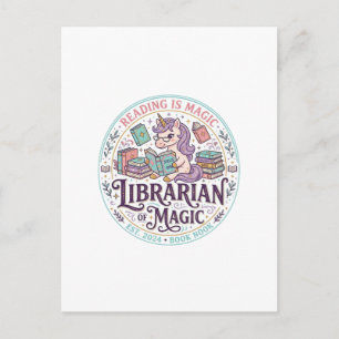 Carte Postale Bibliothécaire Licorne de Magie Produit Original G