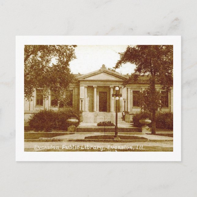 Carte Postale Bibliothèque, Evanston, Illinois Vintage (Devant)