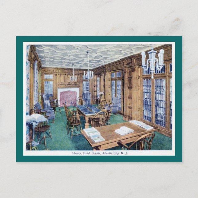 Carte Postale Bibliothèque, Hotel Dennis, Atlantic City 1926 Vin (Devant)