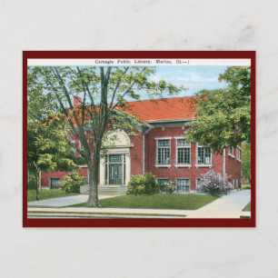 Carte Postale Bibliothèque, Marion, Illinois Vintage
