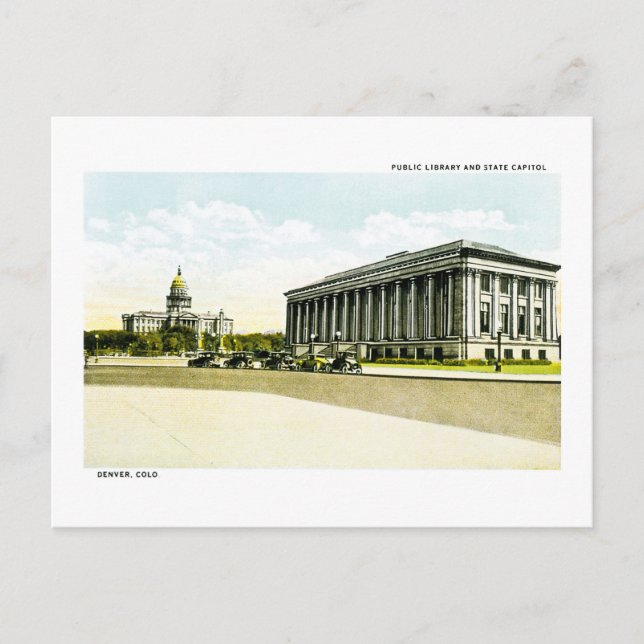 Carte Postale Bibliothèque publique et State Capitol, Denver, Co (Devant)