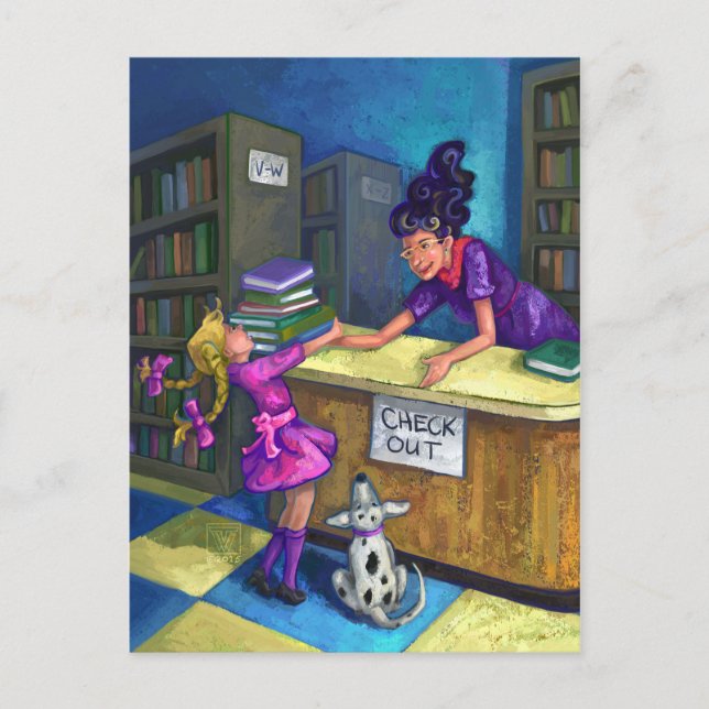 Carte Postale Bibliothèque Récupérer l'oeuvre (Devant)