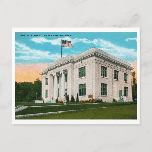 Carte Postale Bibliothèque, Savannah, GA Vintage (Devant)