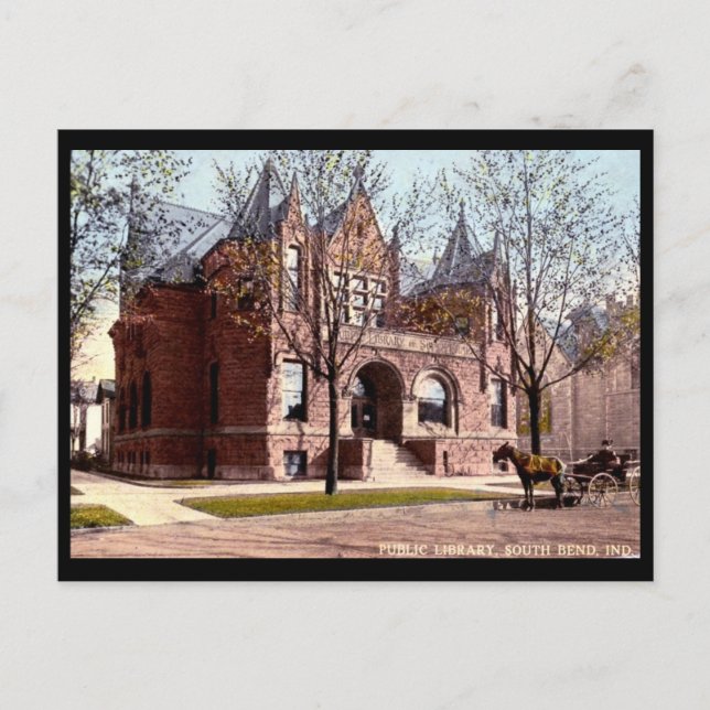 Carte Postale Bibliothèque, South Bend, Indiana 1915 Vintage (Devant)