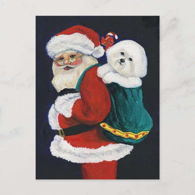 Carte postale Bichon Frise et Père Noël Art Christ (Devant)
