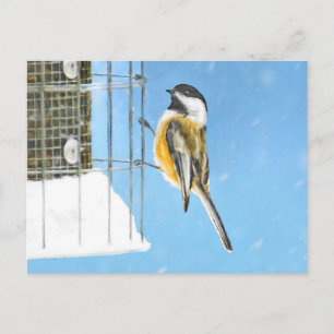 Carte Postale Bickadee sur la peinture d'alimentation - Oiseaux