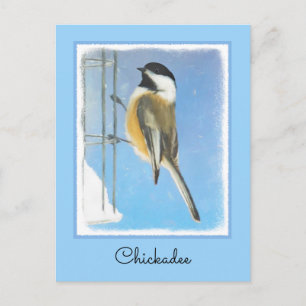 Carte Postale Bickadee sur la peinture d'alimentation - Oiseaux