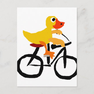 Carte Postale Bicyclette amusant canard jaune