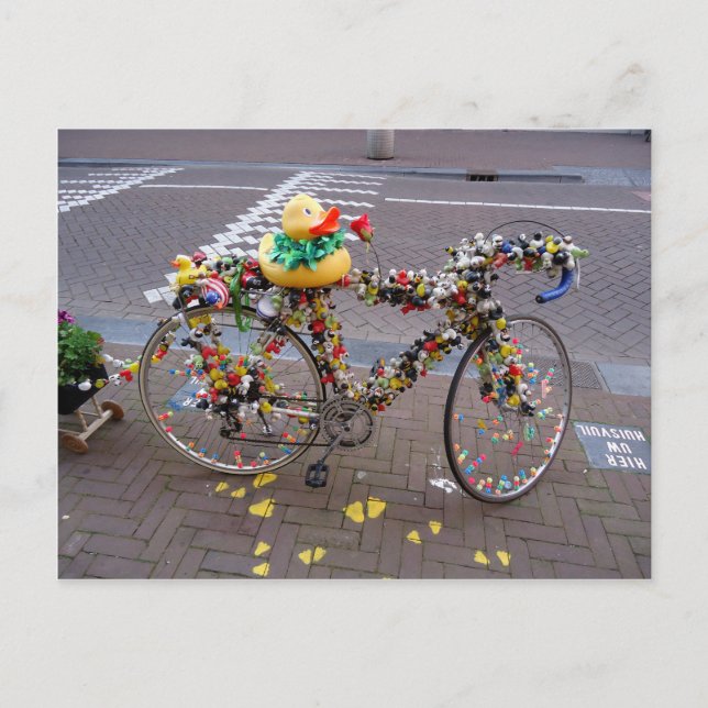 Carte Postale Bicyclette de canard jaune cool Funny à Amsterdam (Devant)