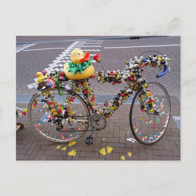 Carte Postale Bicyclette jaune drôle fraîche de canard à (Devant)