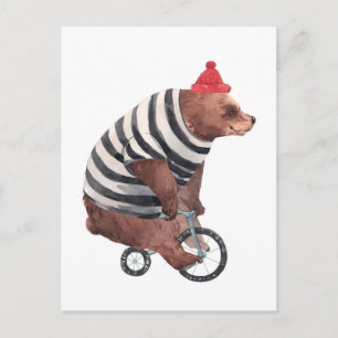 Carte Postale Bicyclette Ours amusant