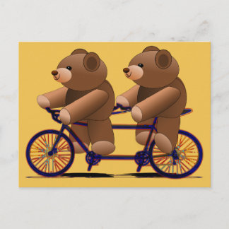 Carte Postale Bicyclette Tandem, Teddy Bear Print