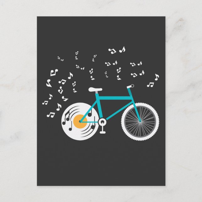 Carte Postale Bicyclette Vinyl Record Player Bike Music Notes (Devant)