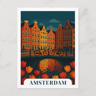 Carte Postale Bicyclettes de voyage de nuit d'Amsterdam Pays-Bas
