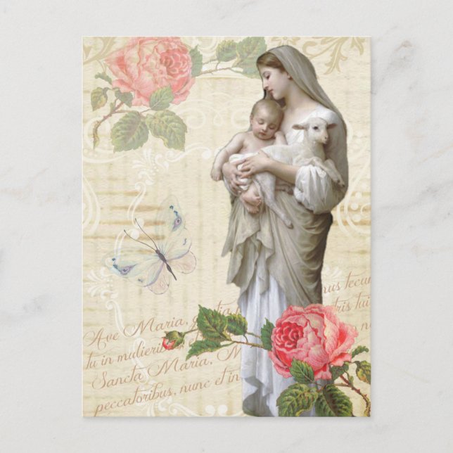 Carte Postale Bienheureuse Vierge Marie Roses Religieux Vintage (Devant)