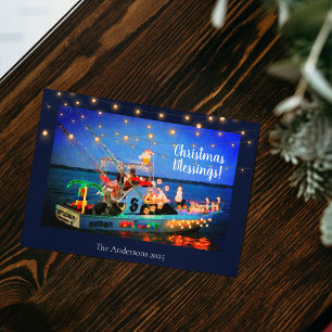 Carte Postale Bienheureux Noël Bateau Éclairé